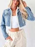 Distressed Zip Up Cropped Hooded Denim Jacket - Trendsi - Flyclothing LLC