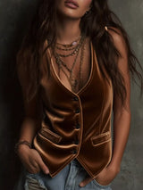 Velvet Button-Down Vest Coat - Trendsi - Flyclothing LLC