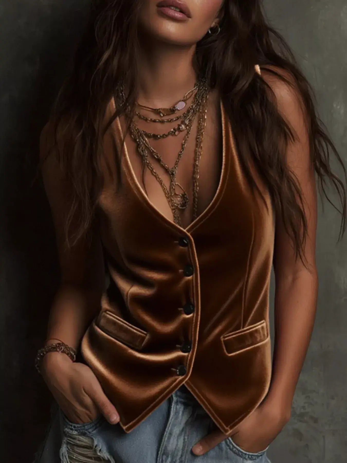 Velvet Button-Down Vest Coat - Trendsi - Flyclothing LLC