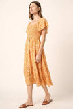Mittoshop Flower Print Flutter Sleeve Smocked Midi Dress - Trendsi - Flyclothing LLC