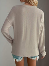 Double Take Pocketed Textured V-Neck Long Sleeve T-Shirt - Trendsi - Flyclothing LLC