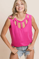 BiBi Cutout Round Neck Sleeveless Top - Trendsi - Flyclothing LLC