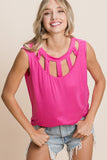 BiBi Cutout Round Neck Sleeveless Top - Trendsi