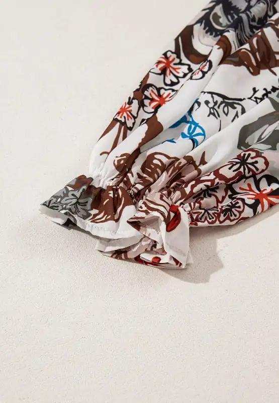 Printed Notched Flounce Sleeve Blouse - Trendsi - Flyclothing LLC