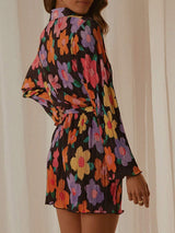 Tied Button Up Long Sleeve Dress - Trendsi - Flyclothing LLC