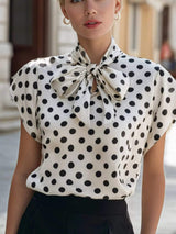 Polka Dot Bow Tie Blouse - Trendsi - Flyclothing LLC