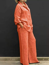 Full Size Long Sleeve Shirt and Pants Set Plus Size - Trendsi - Flyclothing LLC