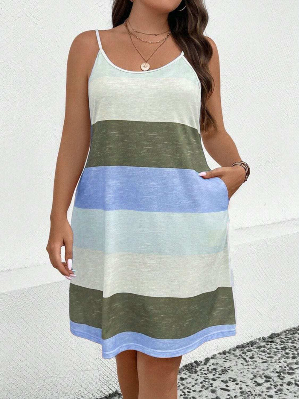Plus Size Color Block Scoop Neck Mini Dress - Trendsi - Flyclothing LLC