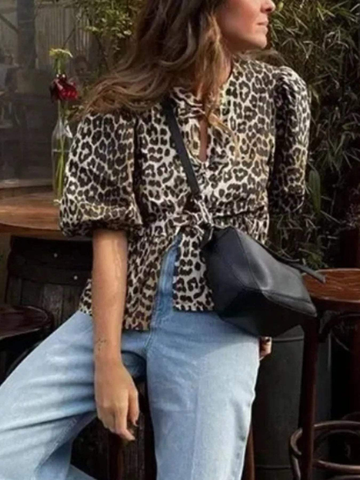 Leopard Print Puff Sleeve Blouse - Trendsi - Flyclothing LLC