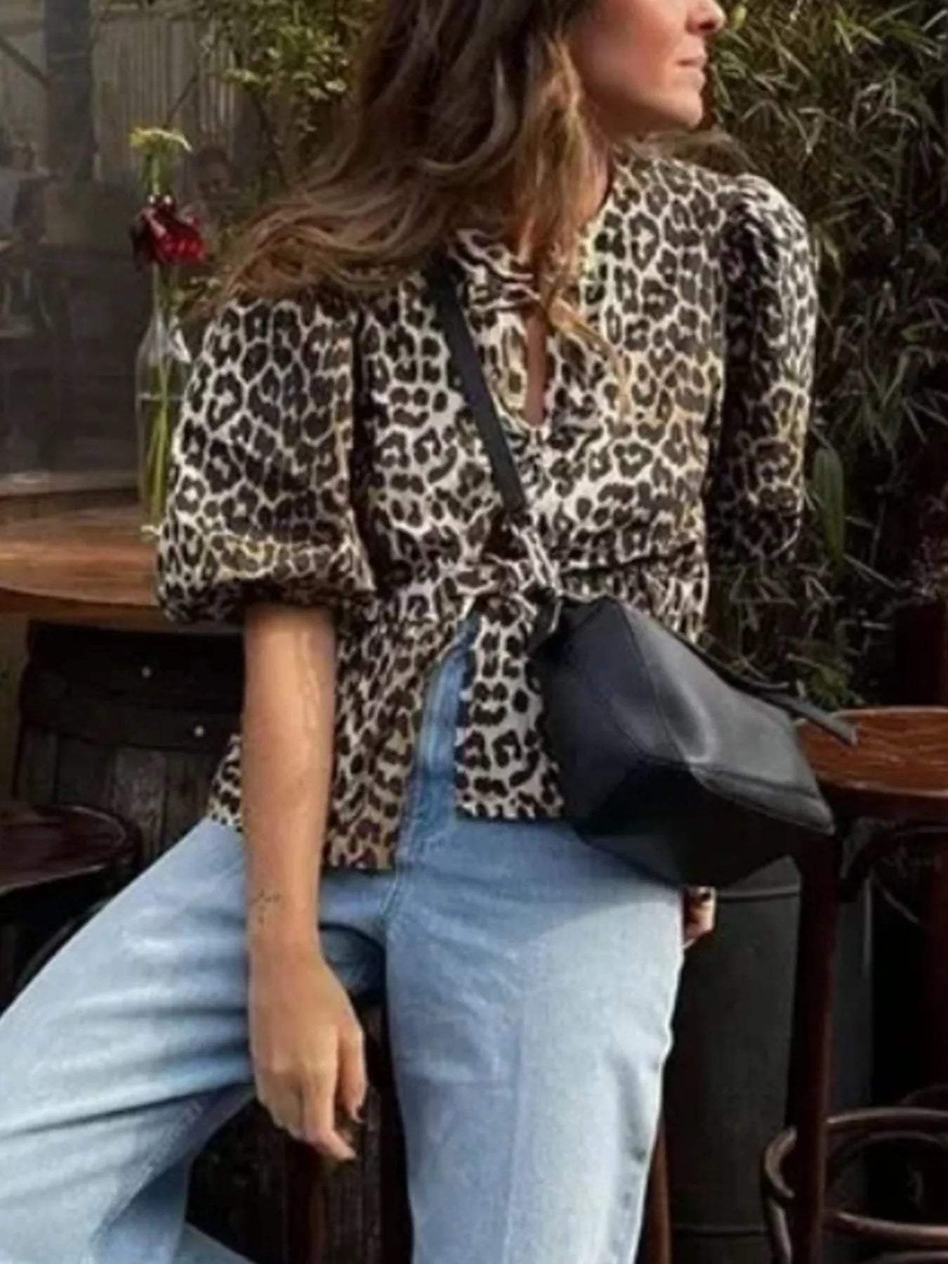 Leopard Print Puff Sleeve Blouse - Trendsi - Flyclothing LLC
