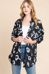 BOMBOM Animal Print Button Up Knit Shacket - Trendsi - Flyclothing LLC
