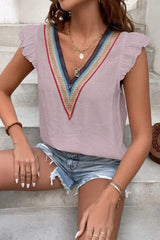 Full Size Ruffled V-Neck Cap Sleeve Blouse - Trendsi