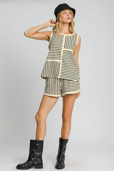 Umgee Round Neck Texture Striped Tank - Trendsi - Flyclothing LLC