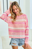 First Love Striped Long Sleeve Openwork Knit Top - Trendsi - Flyclothing LLC