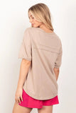 VERY J Twisted Sleeve Band Half Button Top - Trendsi