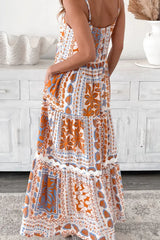 Printed Smocked Back Ricrac Trim Cami Dress - Trendsi - Flyclothing LLC