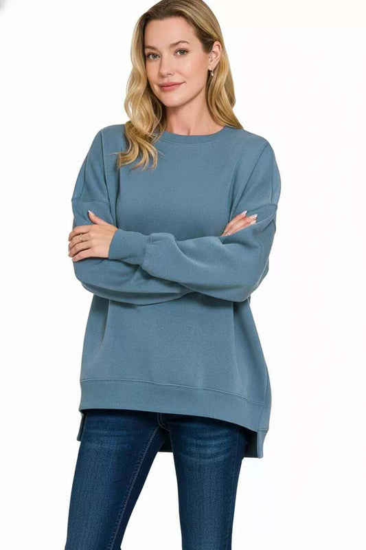 Zenana Fleece Hi-low Boyfriend Sweatshirts with Pockets - Trendsi - Flyclothing LLC