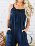 Slit Spaghetti Strap Jumpsuit with Pockets - Trendsi
