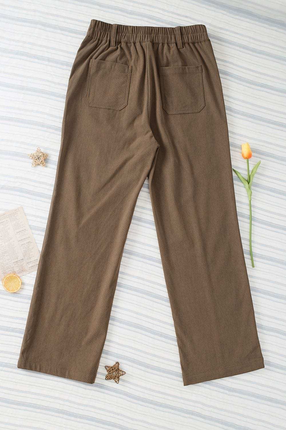 Half Elastic Waist Straight Pants - Trendsi - Flyclothing LLC