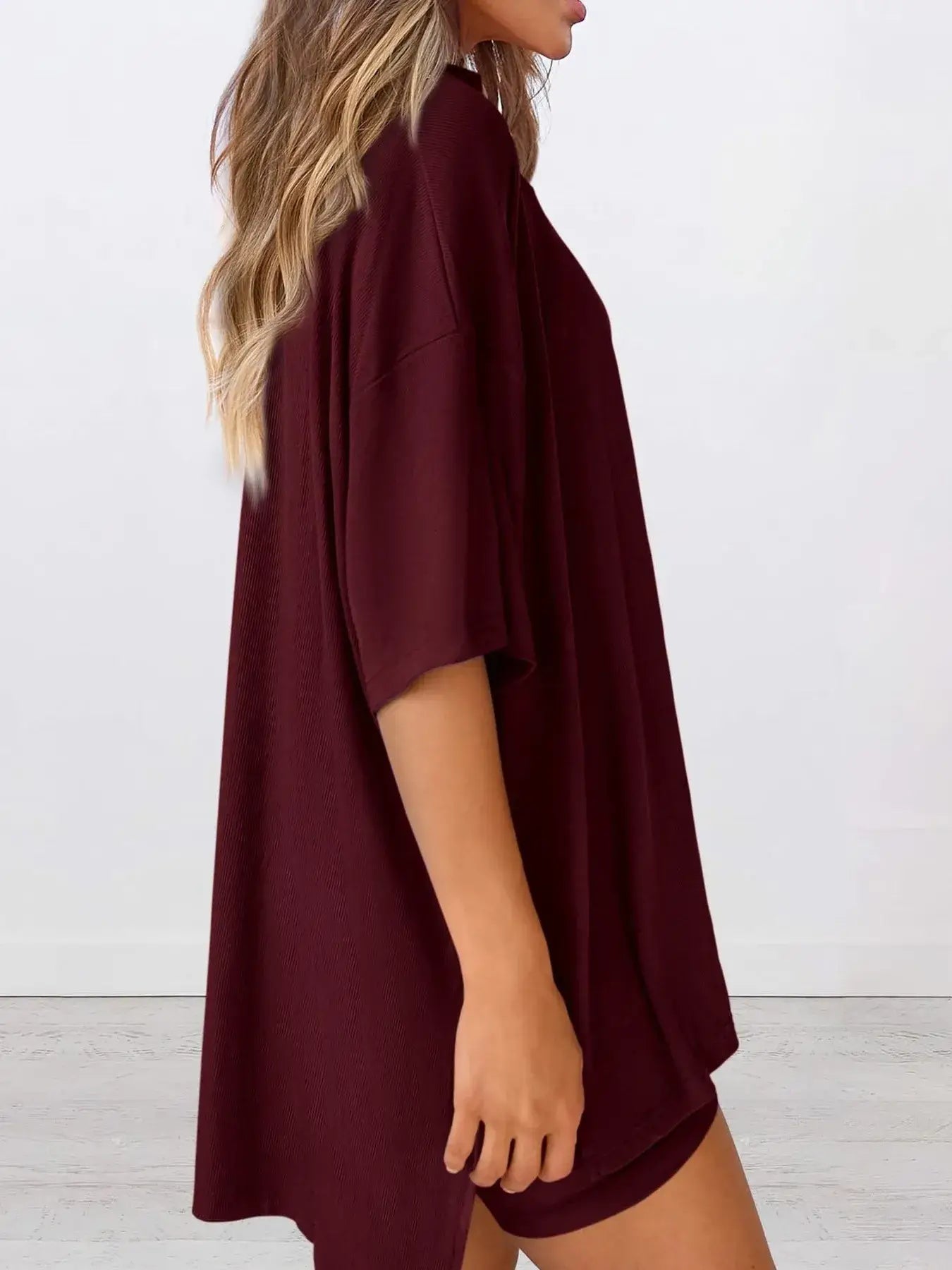 Full Size Oversized Round Neck Top and Shorts Set Plus Size - Trendsi - Flyclothing LLC
