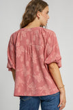 Umgee Full Size Notched Button Detail Half Sleeve Blouse Plus Size - Trendsi