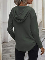 Drawstring Waffle Knit Long Sleeve Hooded Top - Trendsi - Flyclothing LLC