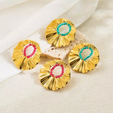 18K Gold-Plated Bead Round Earrings - Trendsi - Flyclothing LLC