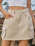 Adjustable Waist Denim Skirt with Pockets - Trendsi