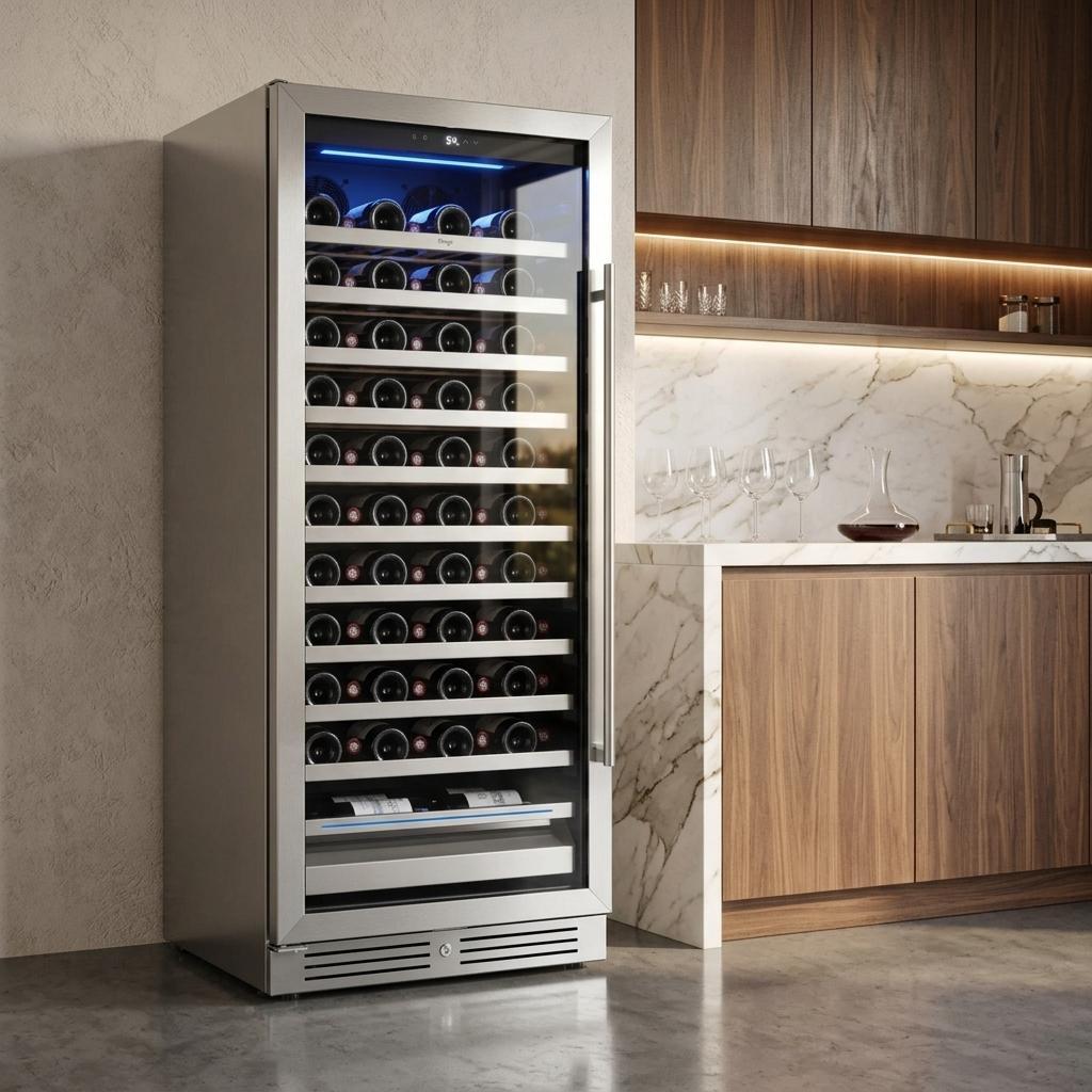55" X 23" Silver and Black Stainless Steel Single Compartment Wine Refrigerator - HomeRoots - Flyclothing LLC