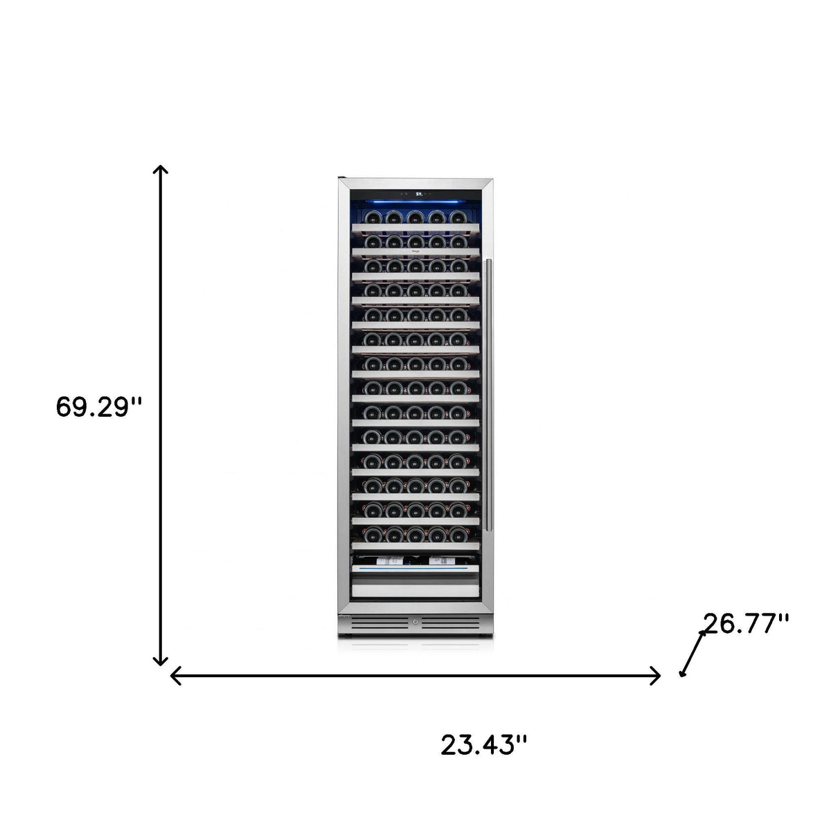 69" X 23" Silver and Black Stainless Steel Single Compartment Wine Refrigerator - HomeRoots - Flyclothing LLC