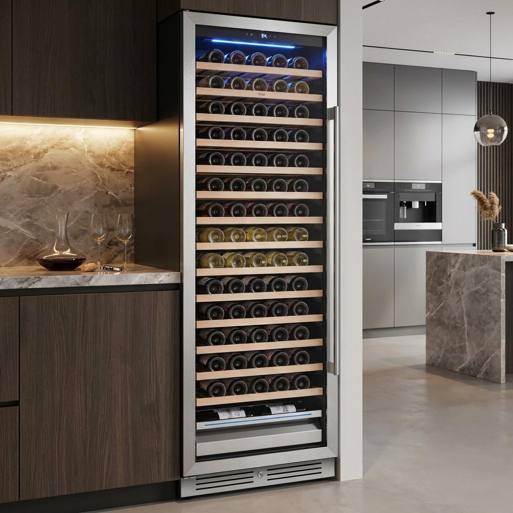 69" X 23" Silver and Black Stainless Steel Single Compartment Wine Refrigerator - HomeRoots - Flyclothing LLC