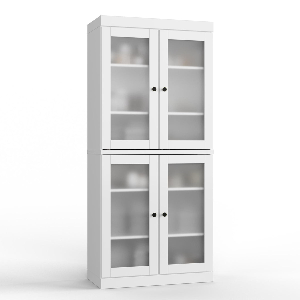 32" White Solid Wood Glass Panel Inlay Double Door Linen Cabinet - HomeRoots - Flyclothing LLC