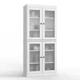 32" White Solid Wood Glass Panel Inlay Double Door Linen Cabinet - HomeRoots - Flyclothing LLC