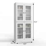 32" White Solid Wood Glass Panel Inlay Double Door Linen Cabinet - HomeRoots - Flyclothing LLC
