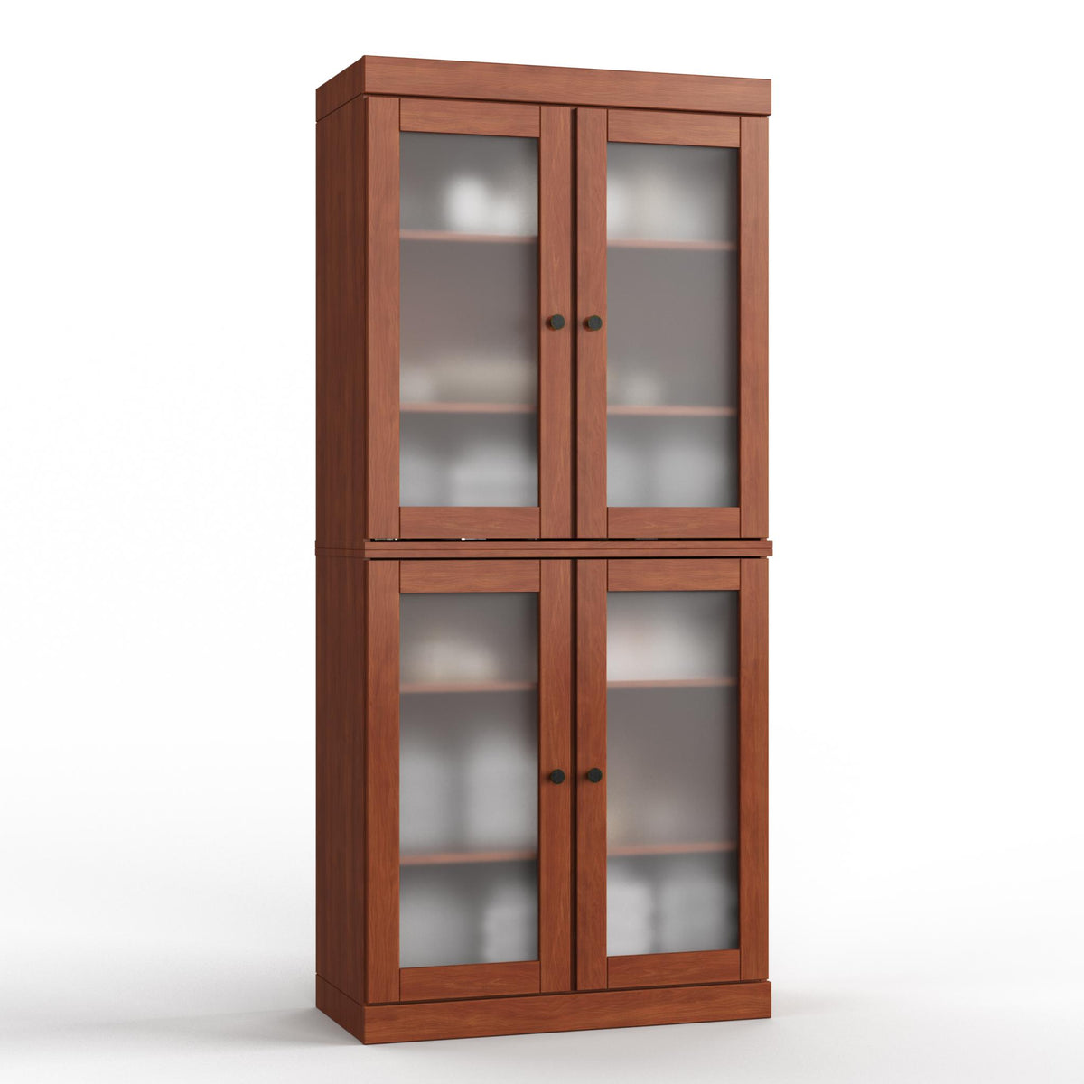 32" Coffee Solid Wood Glass Panel Inlay Double Door Linen Cabinet - HomeRoots - Flyclothing LLC