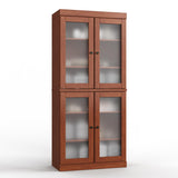 32" Coffee Solid Wood Glass Panel Inlay Double Door Linen Cabinet - HomeRoots - Flyclothing LLC