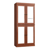 32" Coffee Solid Wood Glass Panel Inlay Double Door Linen Cabinet - HomeRoots - Flyclothing LLC