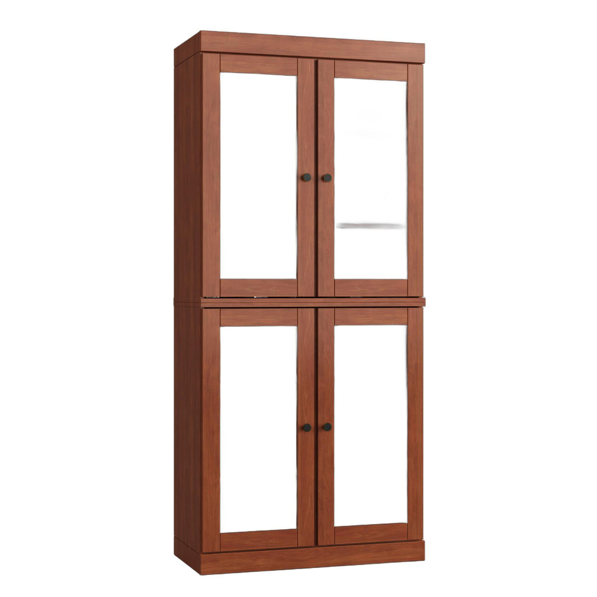 32" Coffee Solid Wood Glass Panel Inlay Double Door Linen Cabinet - HomeRoots - Flyclothing LLC
