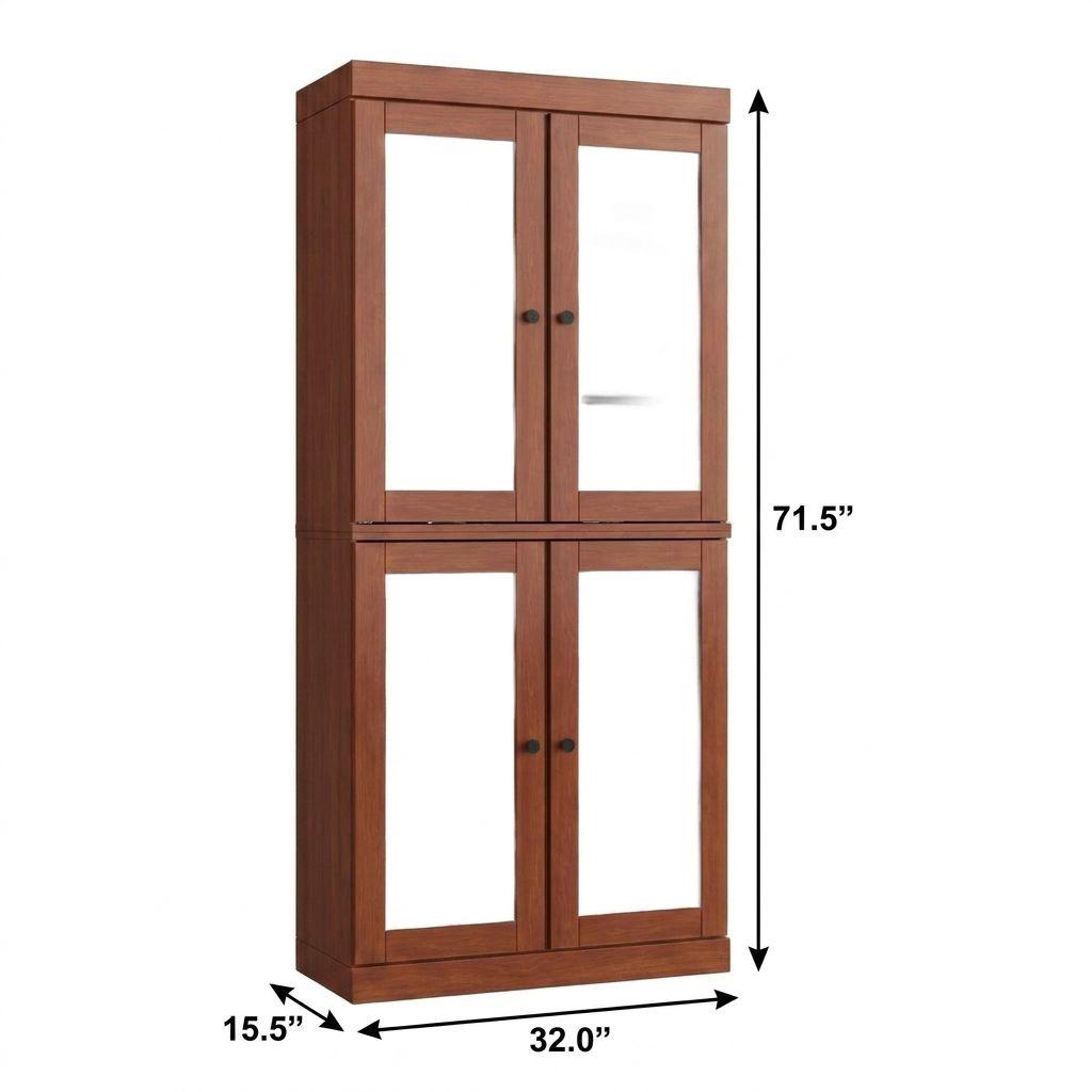32" Coffee Solid Wood Glass Panel Inlay Double Door Linen Cabinet - HomeRoots - Flyclothing LLC