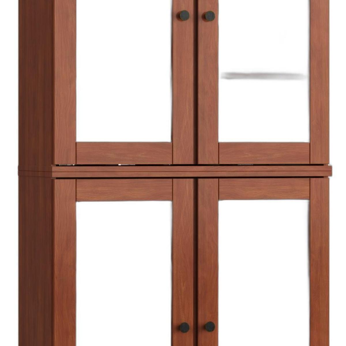 32" Coffee Solid Wood Glass Panel Inlay Double Door Linen Cabinet - HomeRoots - Flyclothing LLC
