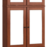 32" Coffee Solid Wood Glass Panel Inlay Double Door Linen Cabinet - HomeRoots - Flyclothing LLC