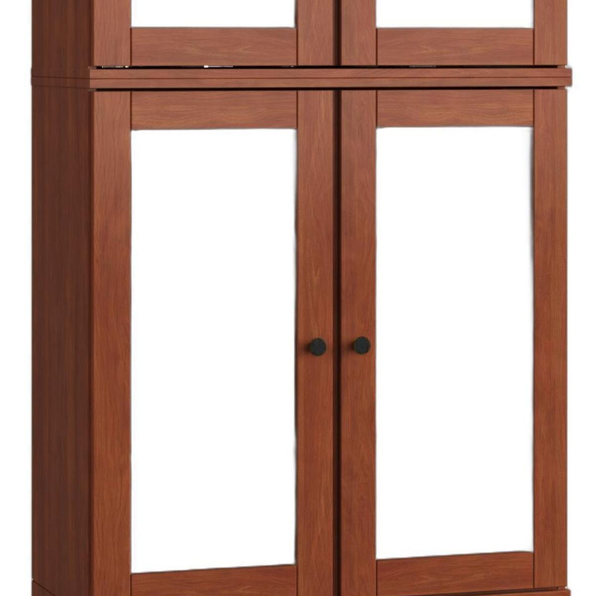 32" Coffee Solid Wood Glass Panel Inlay Double Door Linen Cabinet - HomeRoots - Flyclothing LLC