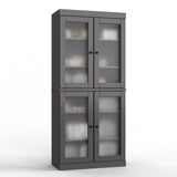 32" Gray Solid Wood Glass Panel Inlay Double Door Linen Cabinet - HomeRoots - Flyclothing LLC