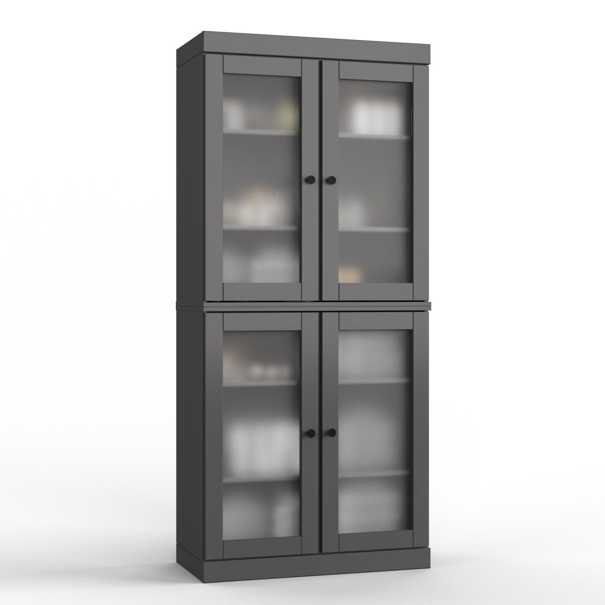 32" Gray Solid Wood Glass Panel Inlay Double Door Linen Cabinet - HomeRoots - Flyclothing LLC