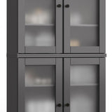 32" Gray Solid Wood Glass Panel Inlay Double Door Linen Cabinet - HomeRoots - Flyclothing LLC