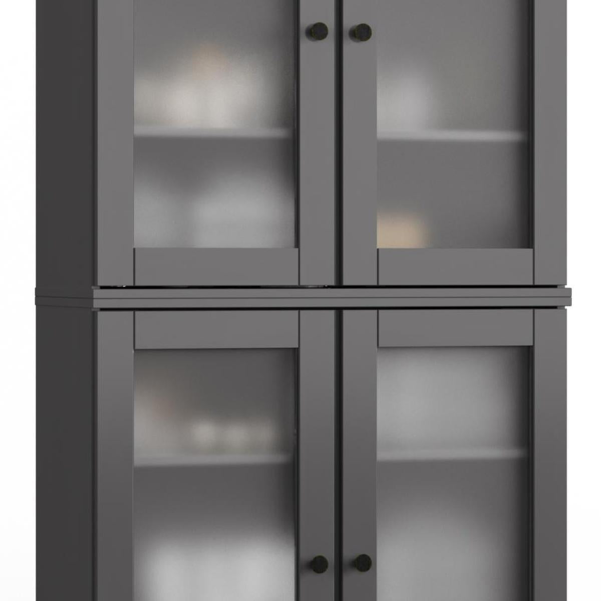 32" Gray Solid Wood Glass Panel Inlay Double Door Linen Cabinet - HomeRoots - Flyclothing LLC