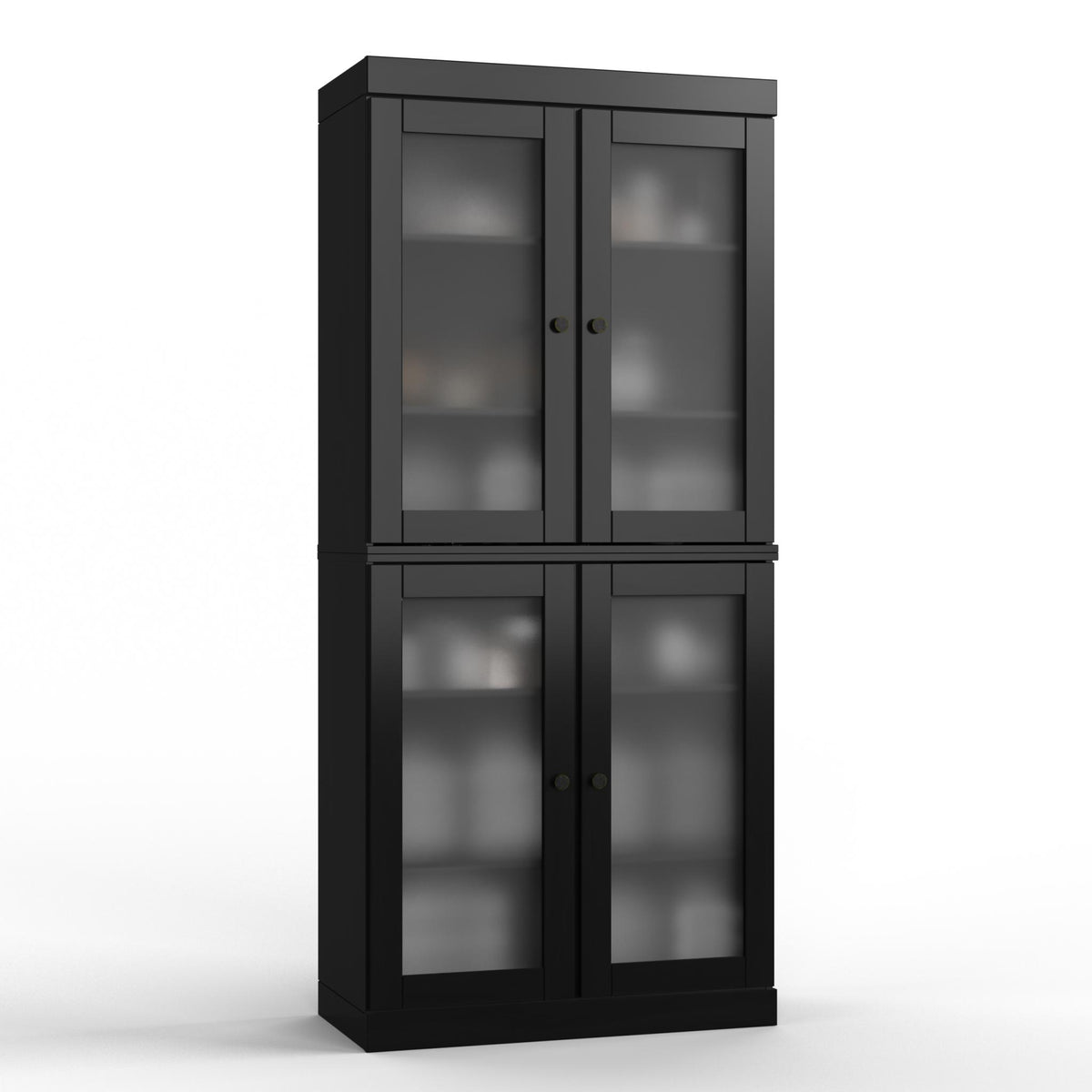 32" Black Solid Wood Glass Panel Inlay Double Door Linen Cabinet - HomeRoots - Flyclothing LLC