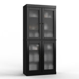 32" Black Solid Wood Glass Panel Inlay Double Door Linen Cabinet - HomeRoots - Flyclothing LLC