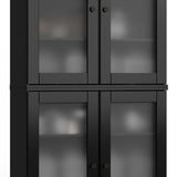 32" Black Solid Wood Glass Panel Inlay Double Door Linen Cabinet - HomeRoots - Flyclothing LLC