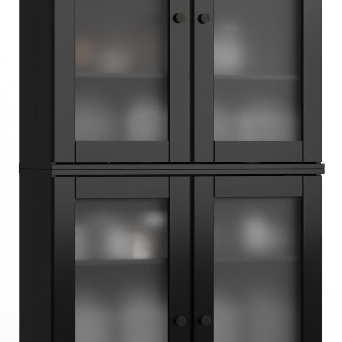 32" Black Solid Wood Glass Panel Inlay Double Door Linen Cabinet - HomeRoots - Flyclothing LLC